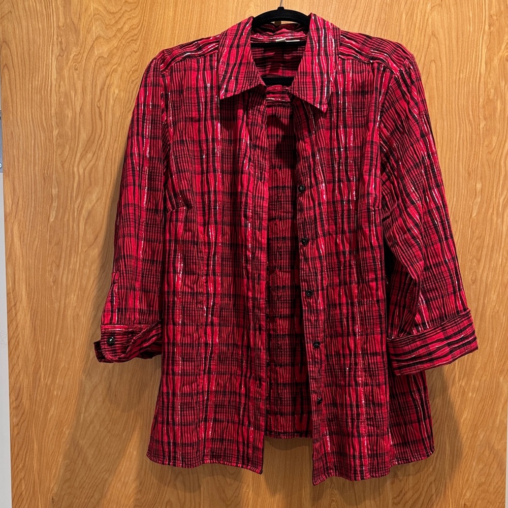 JM Collection Red and Black Plaid Shirt